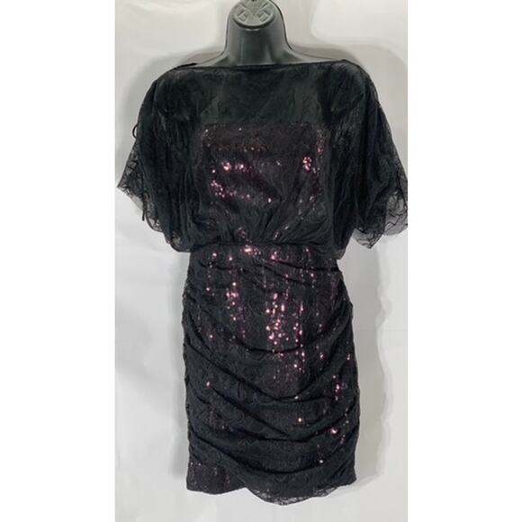 VIVIENNE TAM Women's Black-Purple Sequin Embellished Lace Overlay